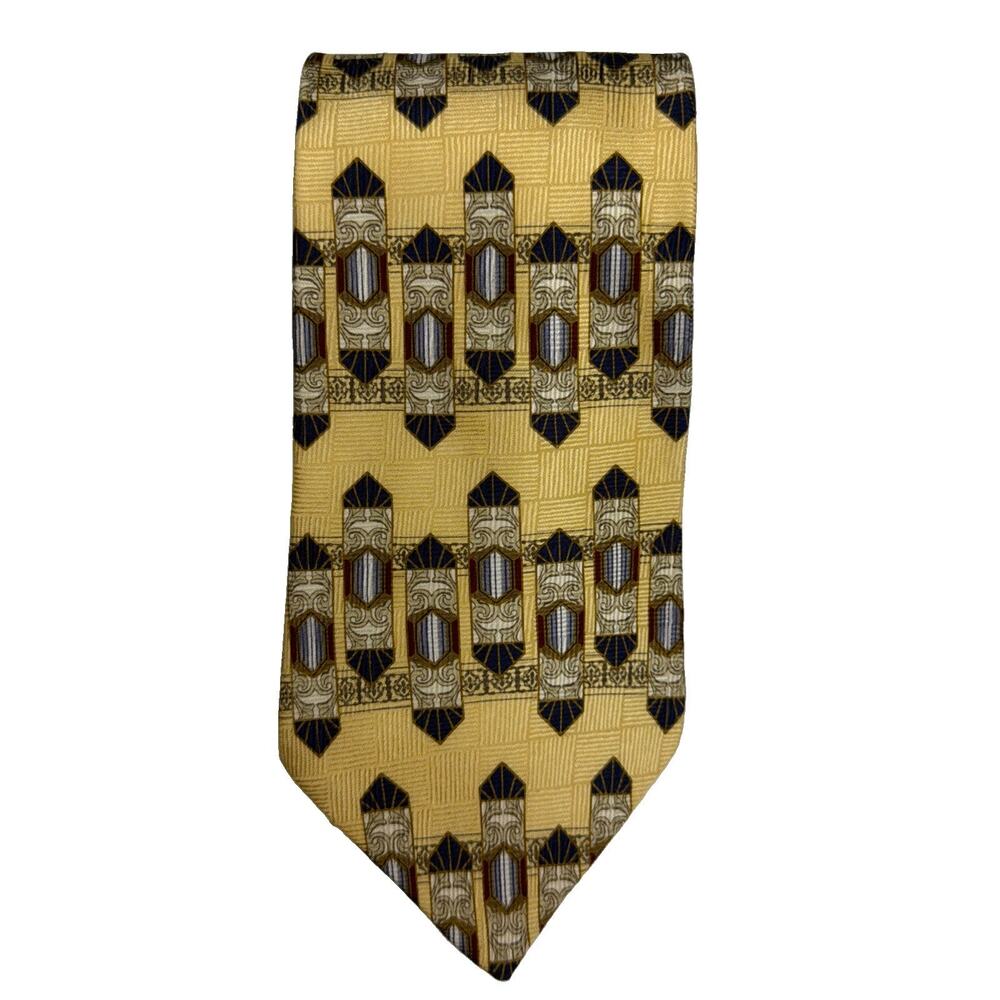 Bill Blass Black Label Men’ Tie 100% Silk Gold Burgundy Geometric Medallion Gift